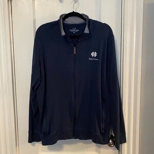 Holy Cross Vineyard Vines Navy Full-Zip Pullover with Striped Collar